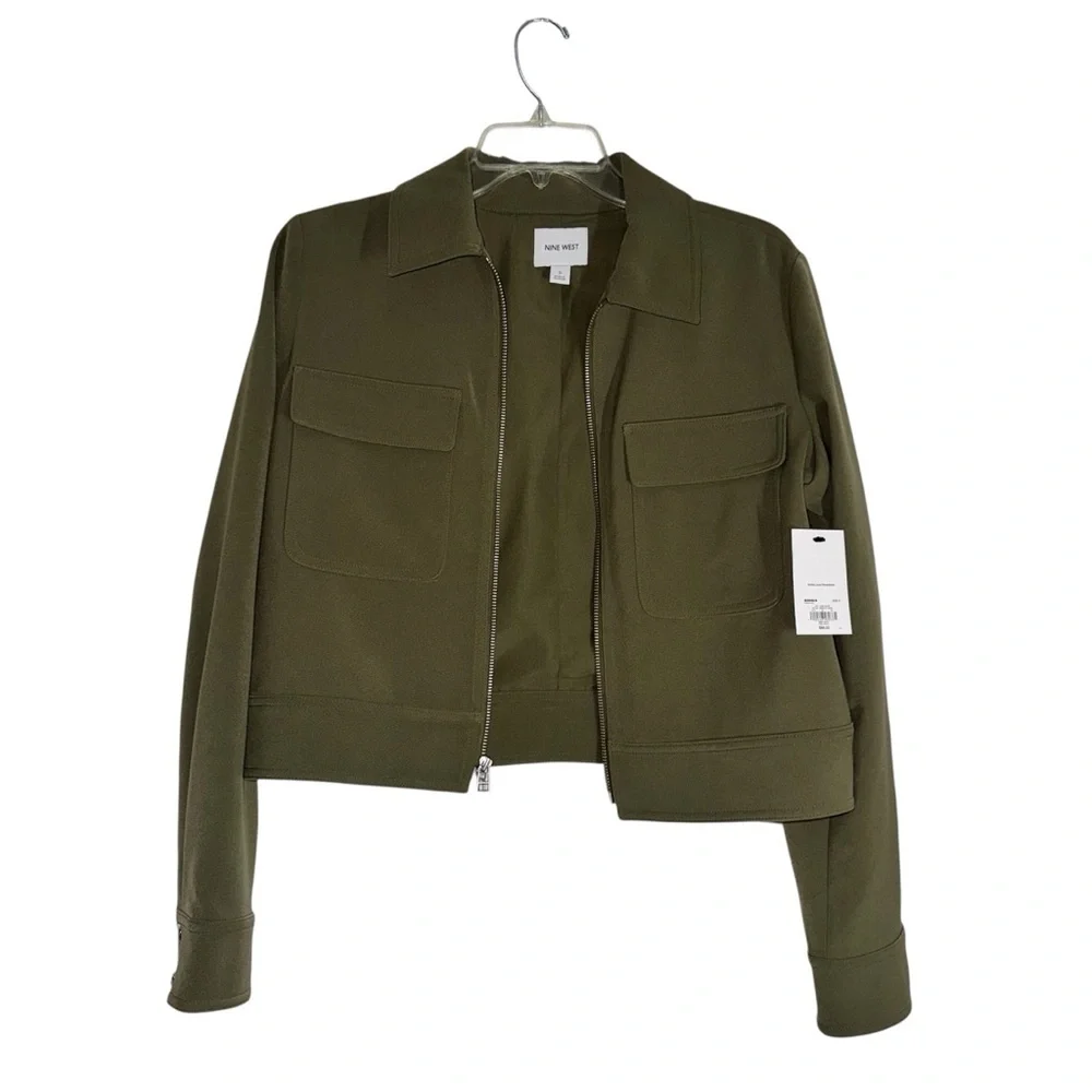 Nine West Olive Crop Length Zip Front Utility Jacket size S New With Tags